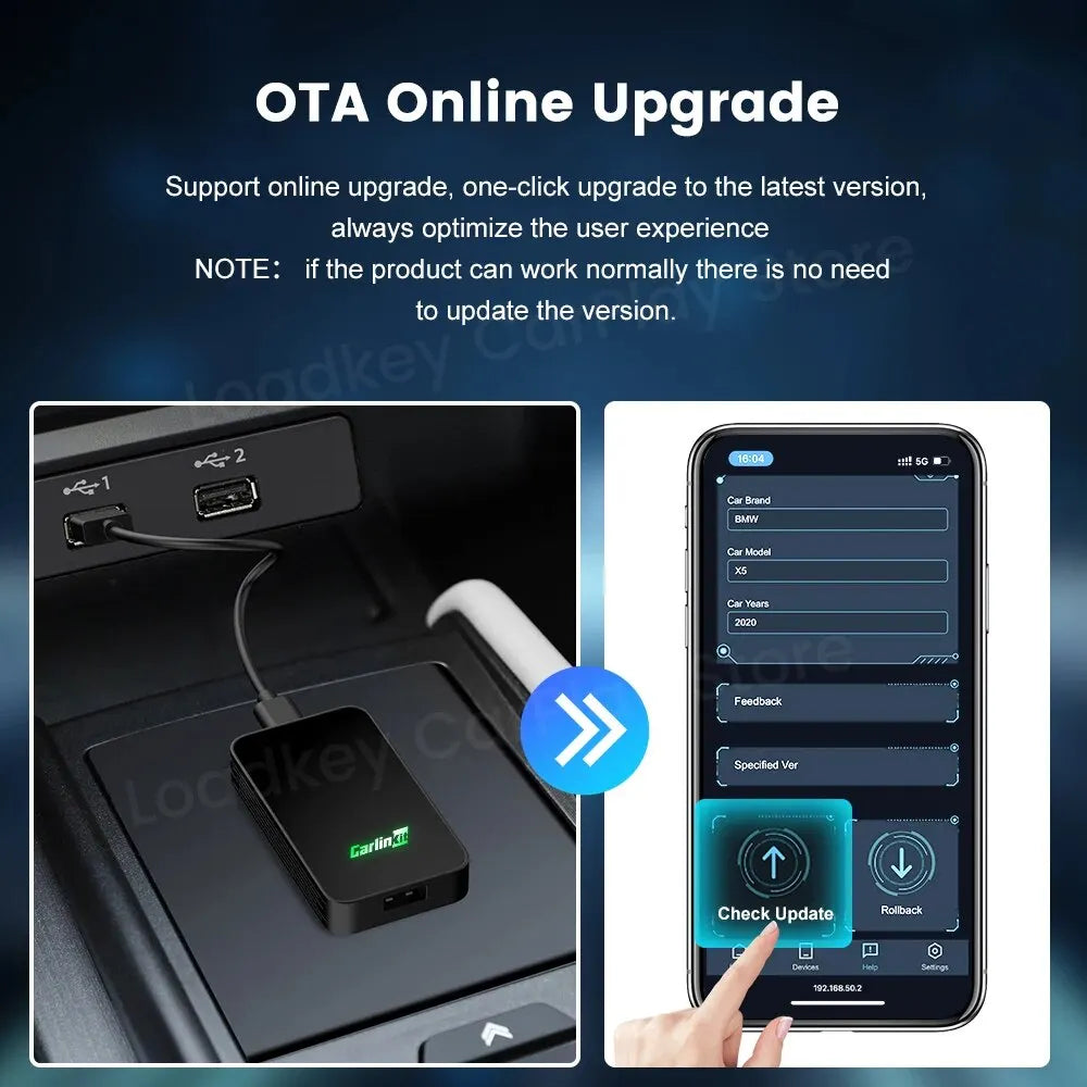 CarlinKit 5.0 – Wireless CarPlay & Android Auto USB Adapter