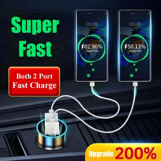240W Fast Car Charger – Dual USB Quick Charge + LED Display