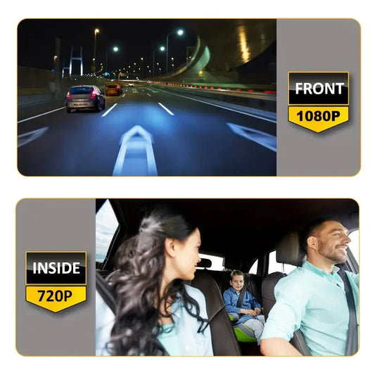 Dual Lens Dash Cam – 1080P Front + 720P Inside | WiFi Car Camera DVR