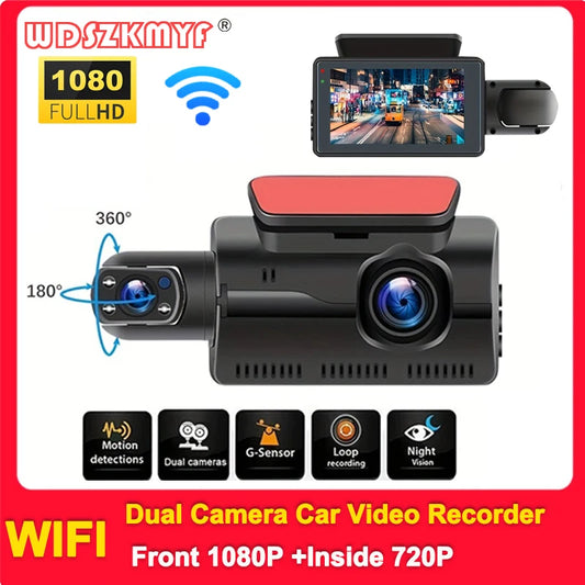 Dual Lens Dash Cam – 1080P Front + 720P Inside | WiFi Car Camera DVR